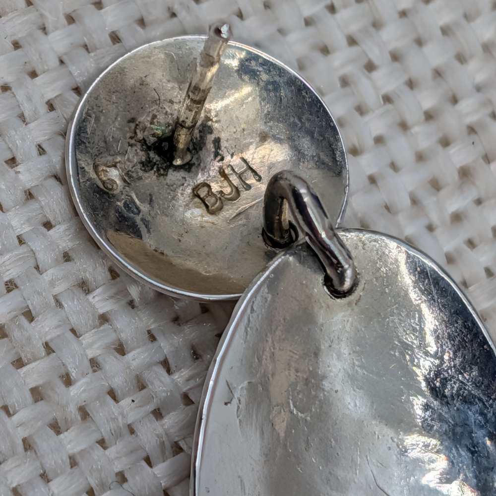 Vintage Handmade Sterling Silver Turquoise Stud Earrings | Florida Keys | 1.75” - Picture 12 of 16